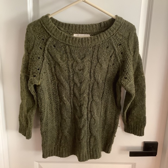 Loft - 3/4 Sleeve Round Neck Cable Knit Sweater - Green - Ladies Size Medium - Picture 1 of 8